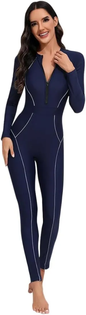 Women Rash Guard Long Sleeve One Piece Swimsuit Surfing Bathing Suit Athletic Swimwear
