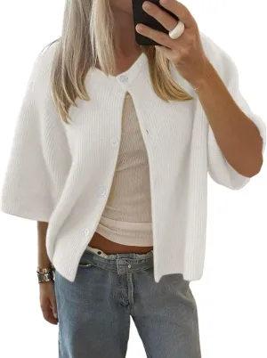 Women Short Sleeve Button Down Cropped Cardigan Sweater T-Shirts Y2k Girls Knit Pullover Crop Tops Fall Clothes