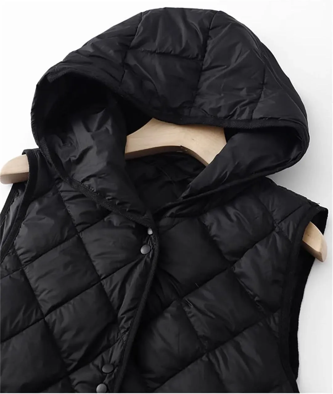 Women Sleeveless Down Vest Coat Loose Hooded Mid Long Cotton Padded Waistcoat Coat