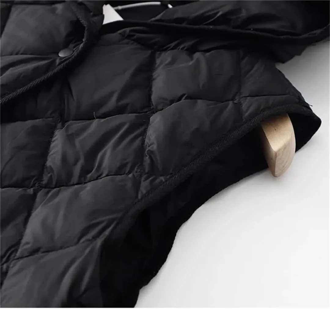 Women Sleeveless Down Vest Coat Loose Hooded Mid Long Cotton Padded Waistcoat Coat