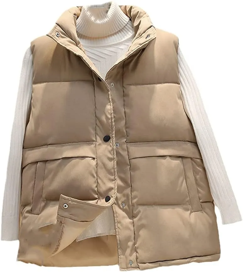Women Sleeveless Vest Winter Korean Warm Down Cotton Padded Jacket Coat Parkas Waistcoat Veste