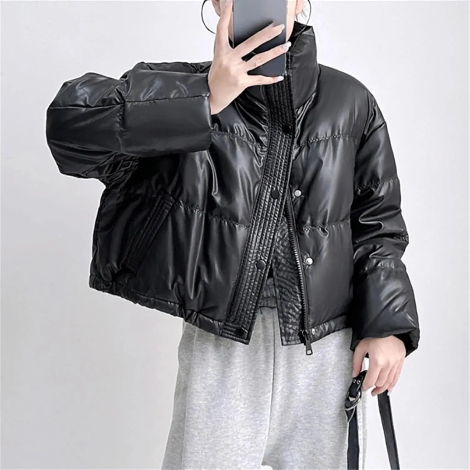 Women Warm Winter Puffer jacketr Women Cotton-padded jacketr Casual MockDown Coat Single Breasted Pocket Warm Outerwear