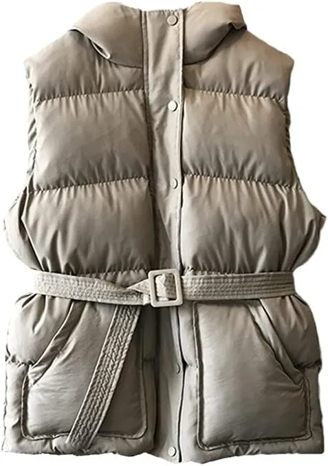 Women Winter Vest Jacket Pocket Hooded Coat Warm Casual Cotton Padded Vest Slim Sleeveless Waistcoat