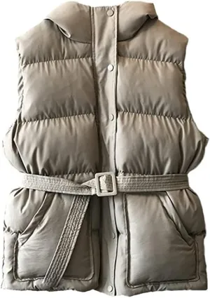 Women Winter Vest Jacket Pocket Hooded Coat Warm Casual Cotton Padded Vest Slim Sleeveless Waistcoat