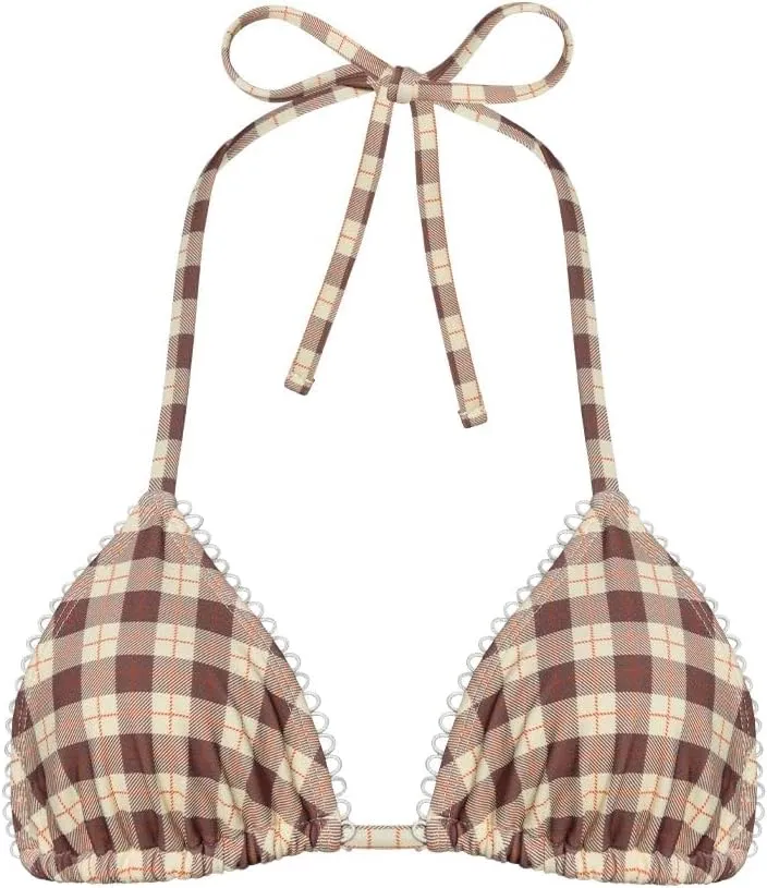 Women Y2k 2 Piece Bikini Set Gingham Coquette Halter Triangle Bikinis Side Tie String Thong Bathing Swimsuit