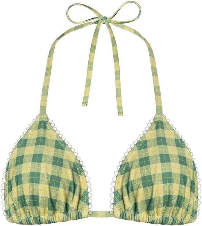 Women Y2k 2 Piece Bikini Set Gingham Coquette Halter Triangle Bikinis Side Tie String Thong Bathing Swimsuit