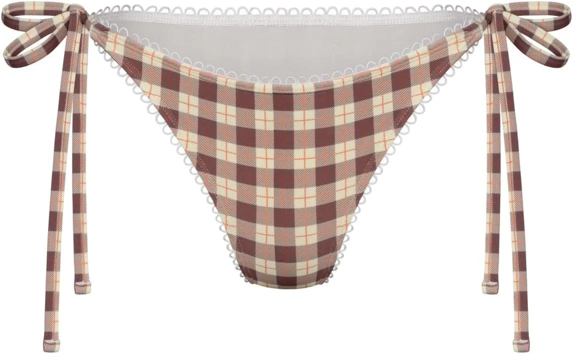 Women Y2k 2 Piece Bikini Set Gingham Coquette Halter Triangle Bikinis Side Tie String Thong Bathing Swimsuit
