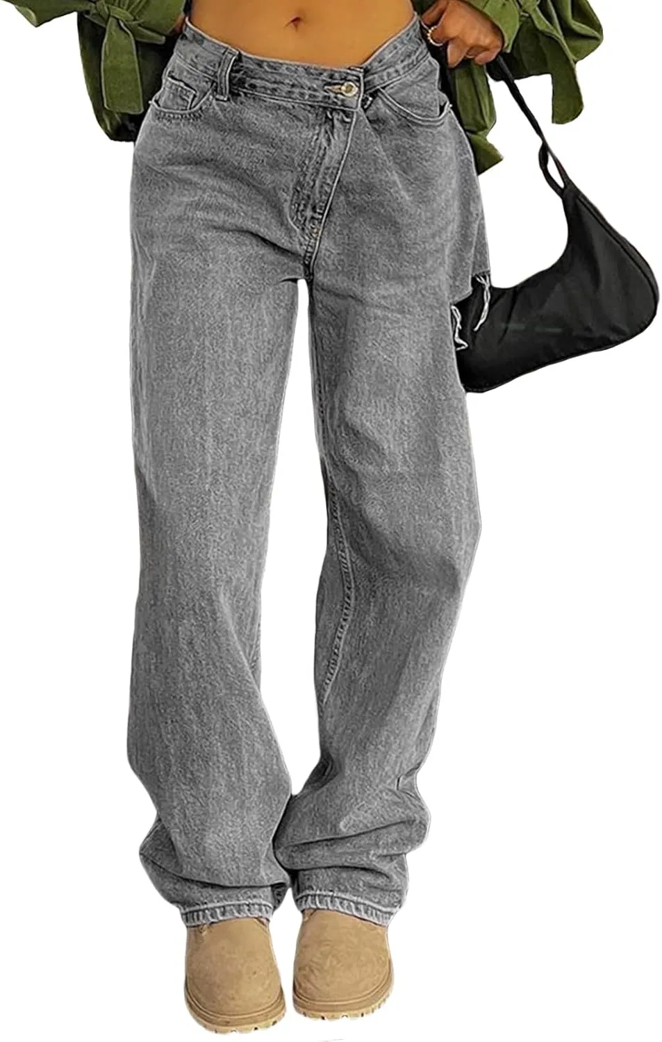 Women Y2k Baggy Jeans Wide Straight Leg High Waist Denim Pants Vintage Harajuku Loose Casual Trousers Streetwear