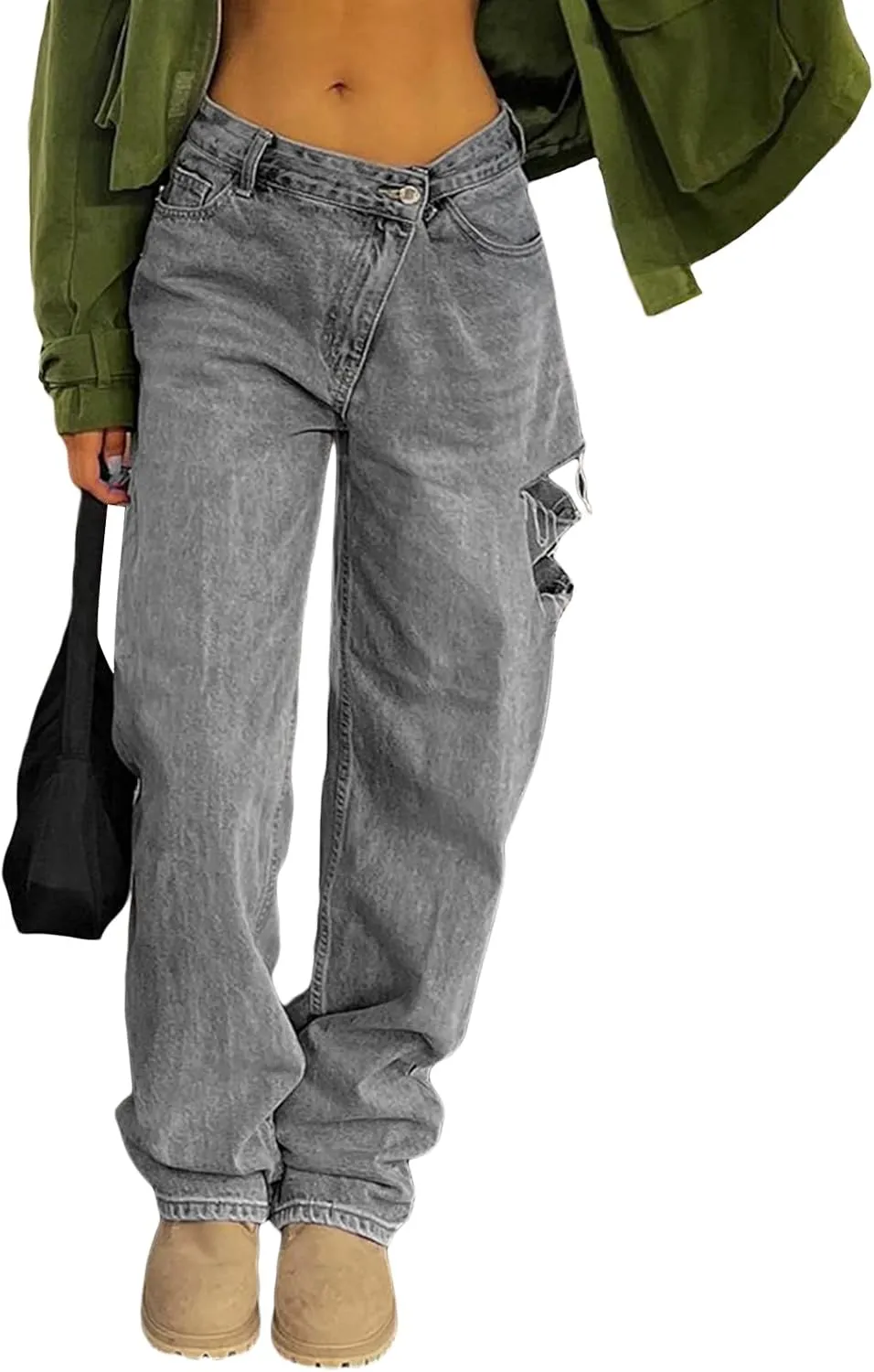 Women Y2k Baggy Jeans Wide Straight Leg High Waist Denim Pants Vintage Harajuku Loose Casual Trousers Streetwear