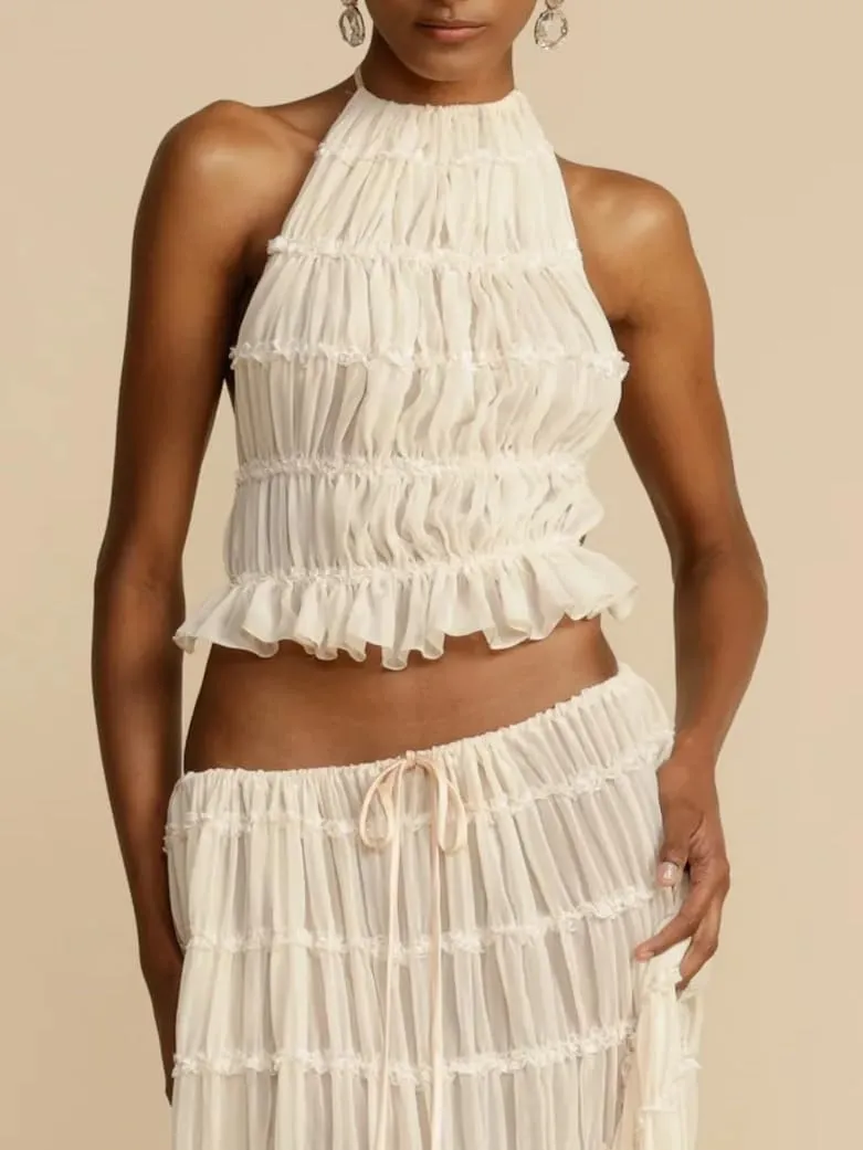 Women Y2k Halter Neck Tank Top Mesh Lace Backless Cami Top Sleeveless Tie Up Crop Top Going Out Streetwear