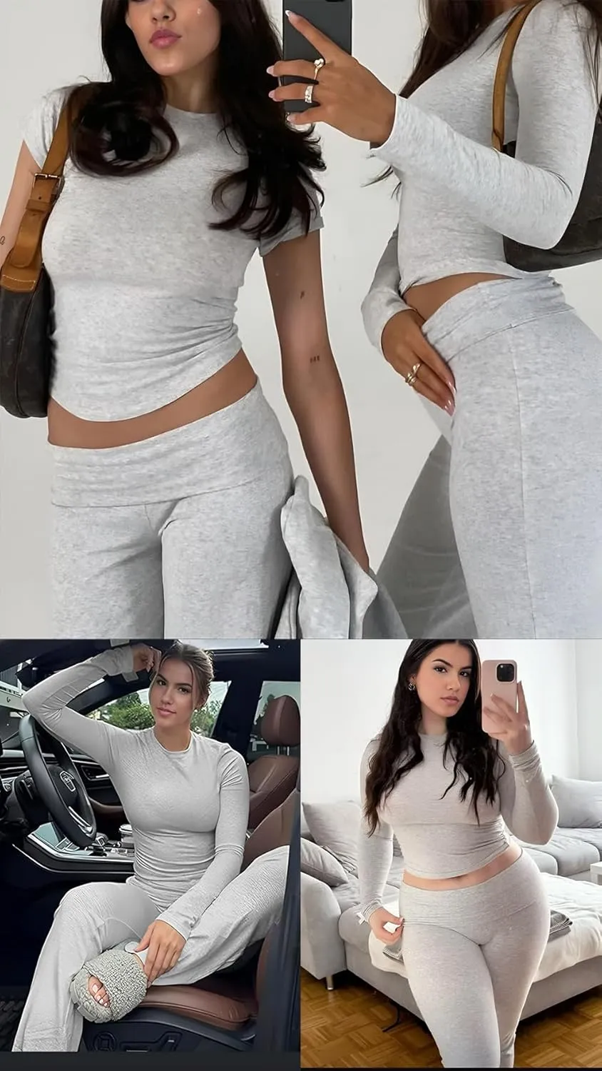 Women's 2 Piece Casual Pajama Set-Slim Fit Long Sleeve Top Low Rise Bell Bottoms-Versatile Yoga Loungewear