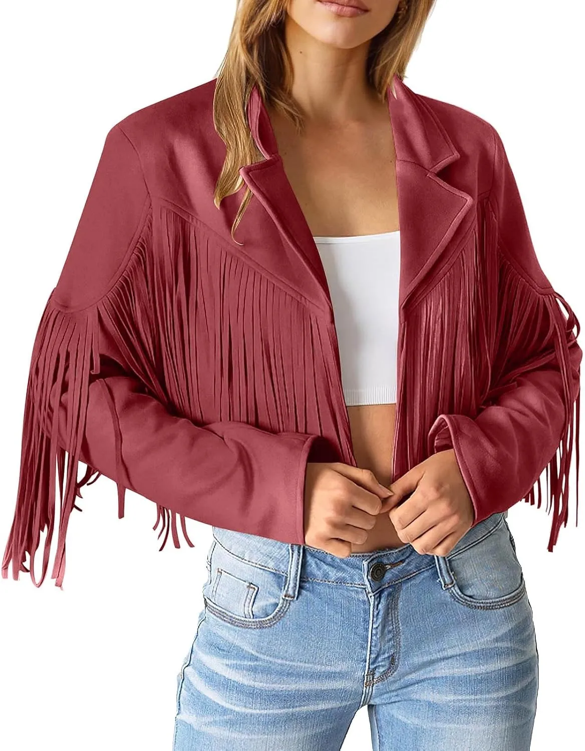 Womens Anorak Jacket Women Fringe Faux Suede Leather Jackets Fashion Tassel Motorcycle Cropped Jacket for Old