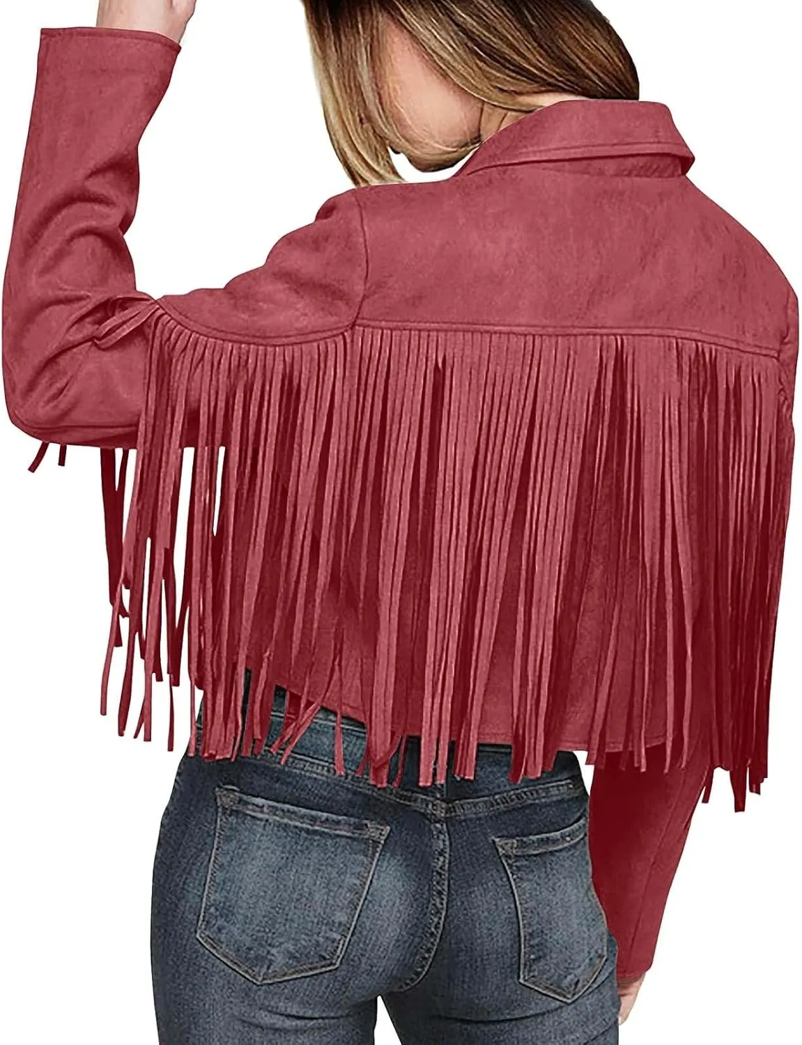 Womens Anorak Jacket Women Fringe Faux Suede Leather Jackets Fashion Tassel Motorcycle Cropped Jacket for Old