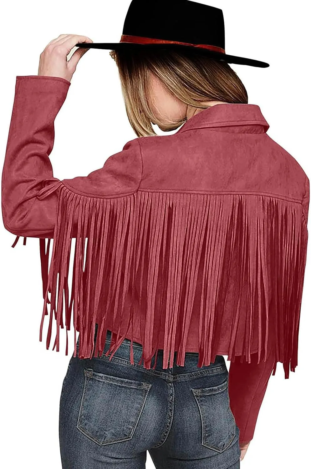 Womens Anorak Jacket Women Fringe Faux Suede Leather Jackets Fashion Tassel Motorcycle Cropped Jacket for Old