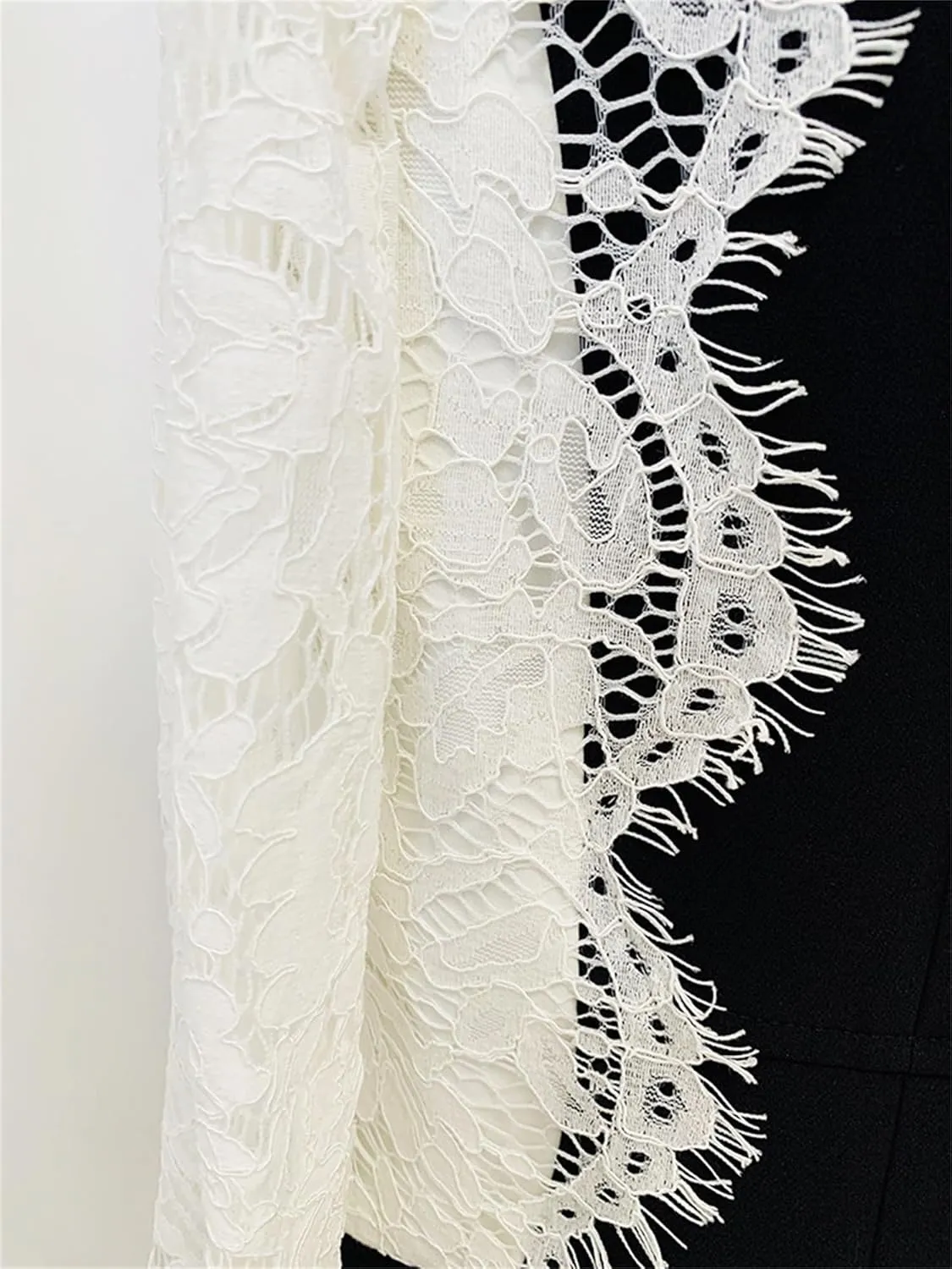 Women's Blazer Fashion Notched Lace Patchwork Female Spring 2025 Long Sleeve Suit Jackets