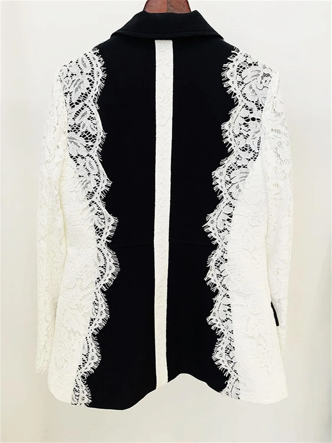 Women's Blazer Fashion Notched Lace Patchwork Female Spring 2025 Long Sleeve Suit Jackets