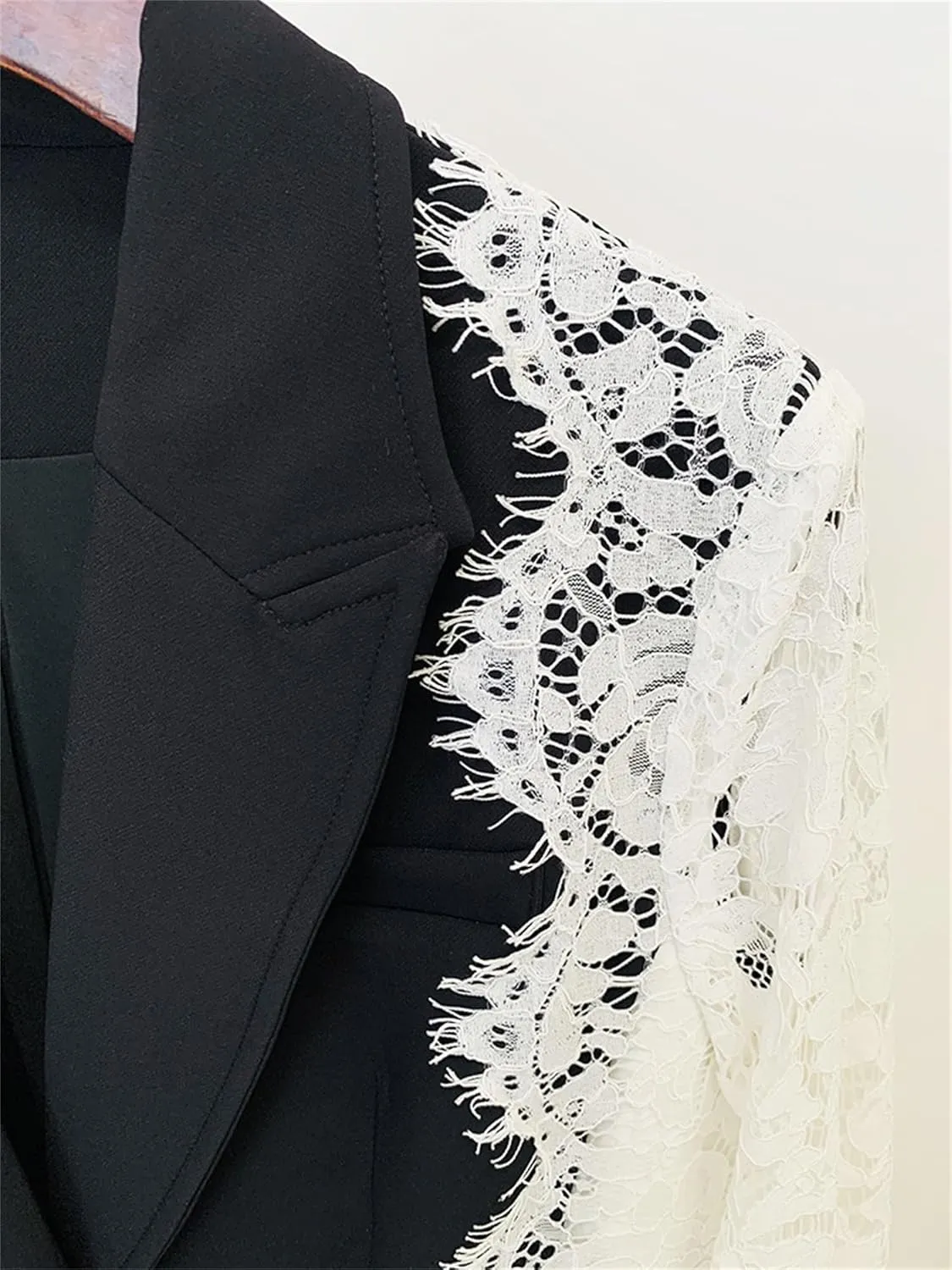 Women's Blazer Fashion Notched Lace Patchwork Female Spring 2025 Long Sleeve Suit Jackets