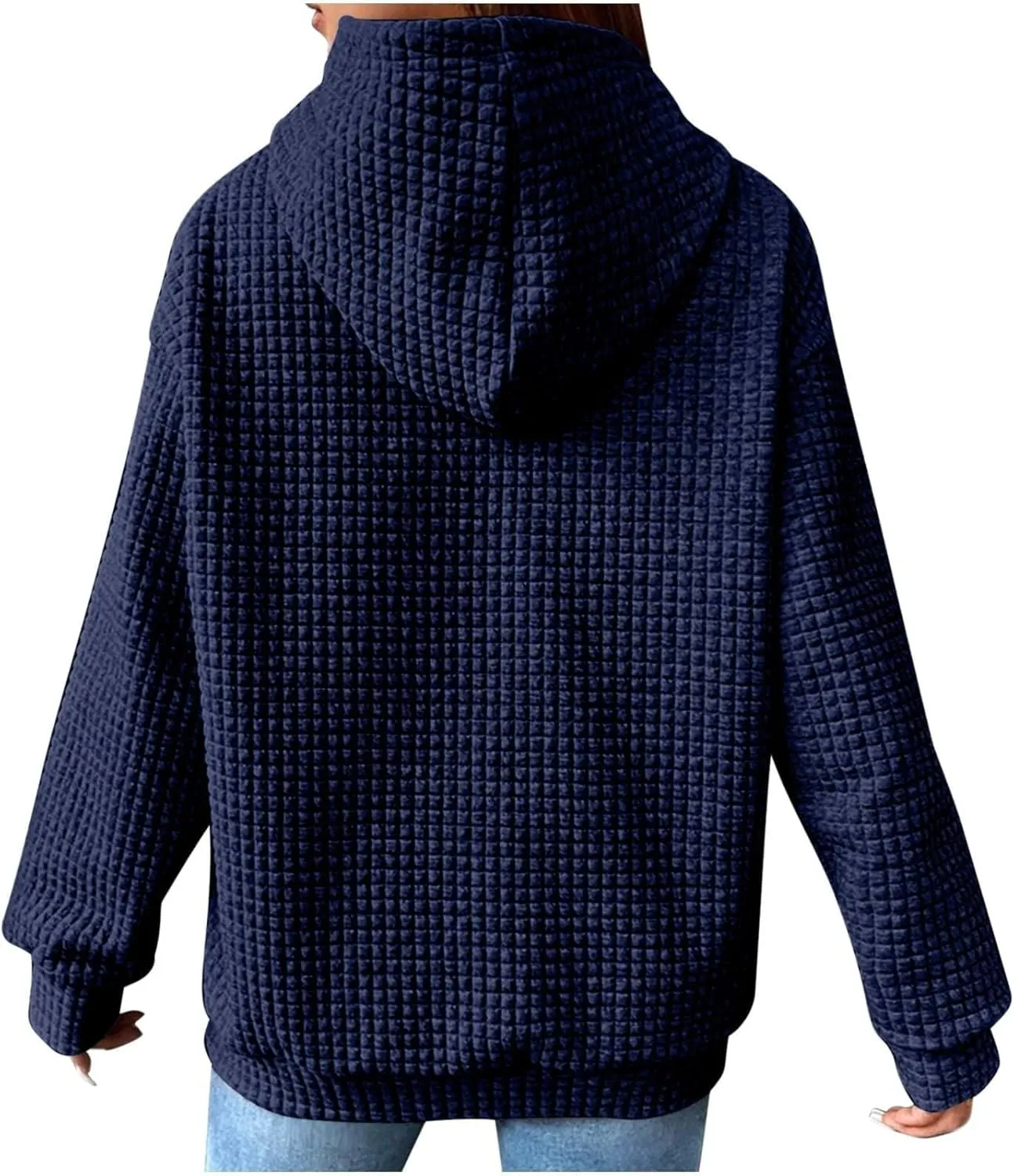 Womens Button Drawstring Y2k Hoodie Drop Shoulder Baggy Hooded Sweatshirt Lightweight Pullover Fall Clothes w/Pockets