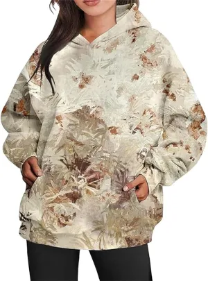 Womens Camo Hoodies Sweatshirts Long Sleeve Pullover Fleece Oversized Sweaters Casual Loose Tops with Pocket