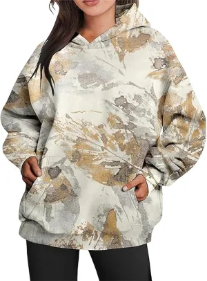 Womens Camo Hoodies Sweatshirts Long Sleeve Pullover Fleece Oversized Sweaters Casual Loose Tops with Pocket