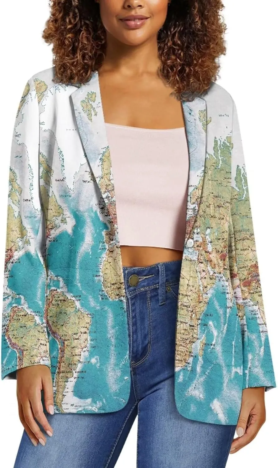 Womens Casual Blazes Open Front Long Sleeve One Button Regular Fit Jackets Suit Coat