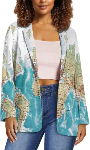 Womens Casual Blazes Open Front Long Sleeve One Button Regular Fit Jackets Suit Coat