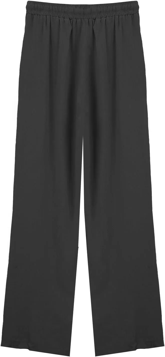 Women's Casual Cotton Linen Pants Summer Drawstring Elastic Waist Solid Plus Size Lounge Long Trousers with Pockets
