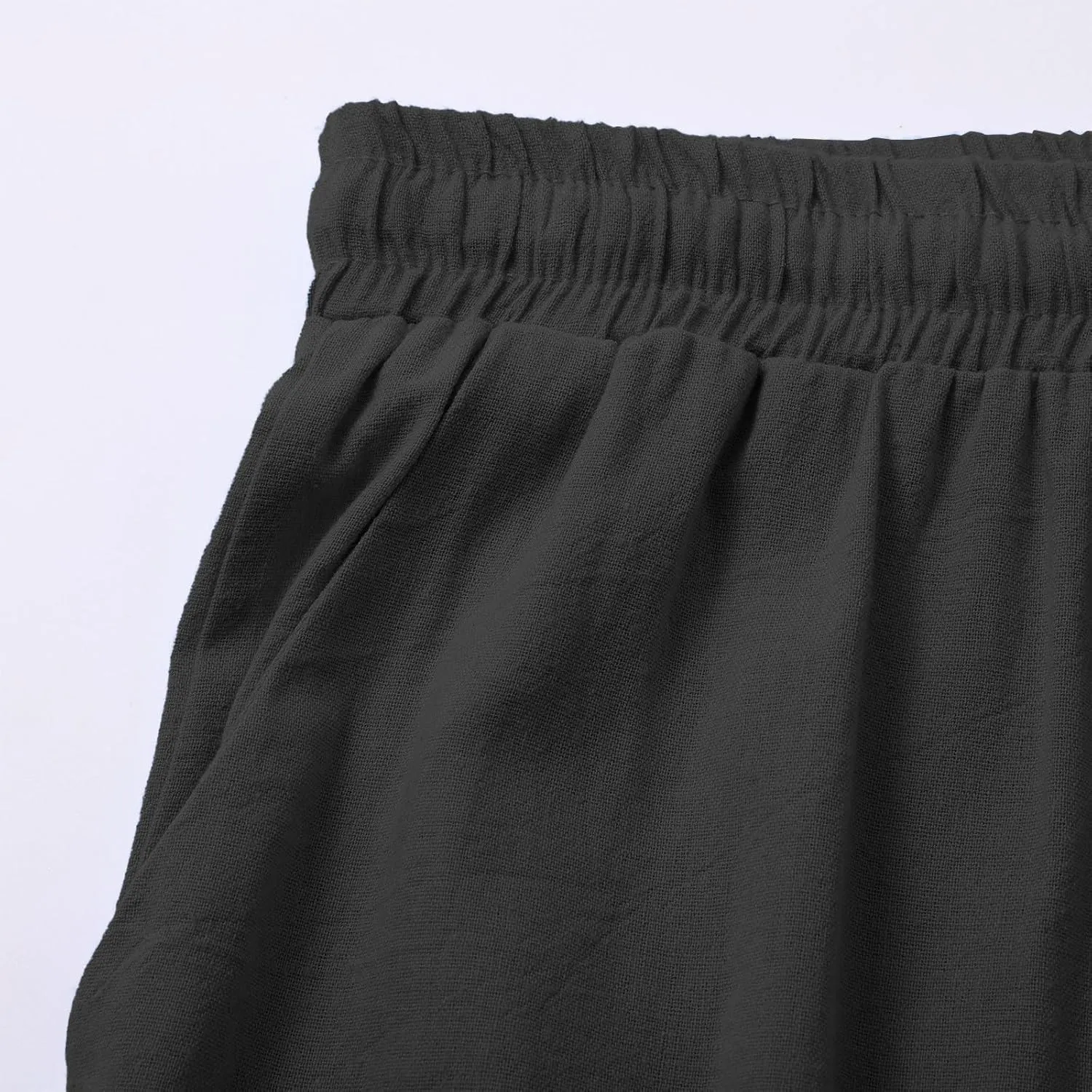 Women's Casual Cotton Linen Pants Summer Drawstring Elastic Waist Solid Plus Size Lounge Long Trousers with Pockets