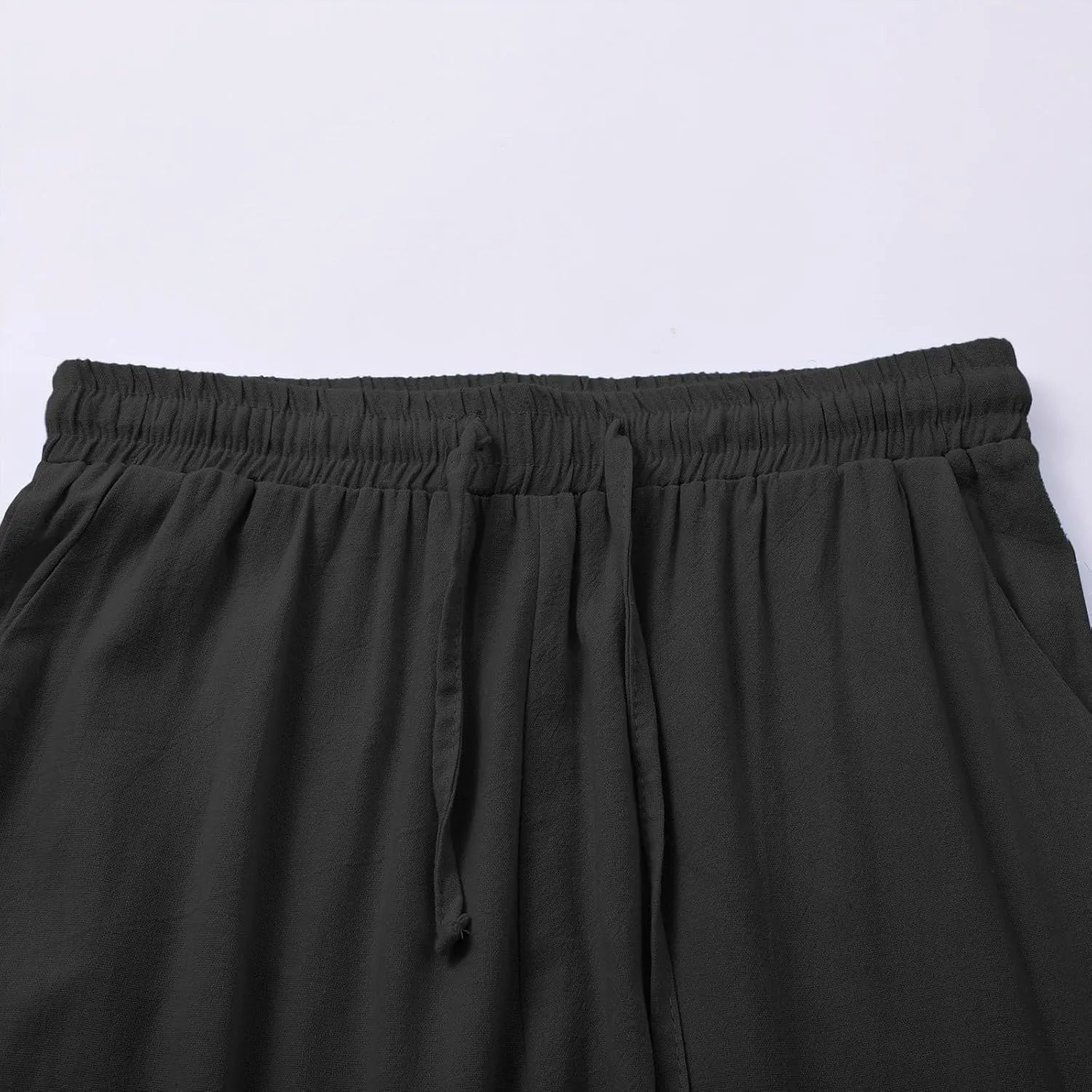 Women's Casual Cotton Linen Pants Summer Drawstring Elastic Waist Solid Plus Size Lounge Long Trousers with Pockets