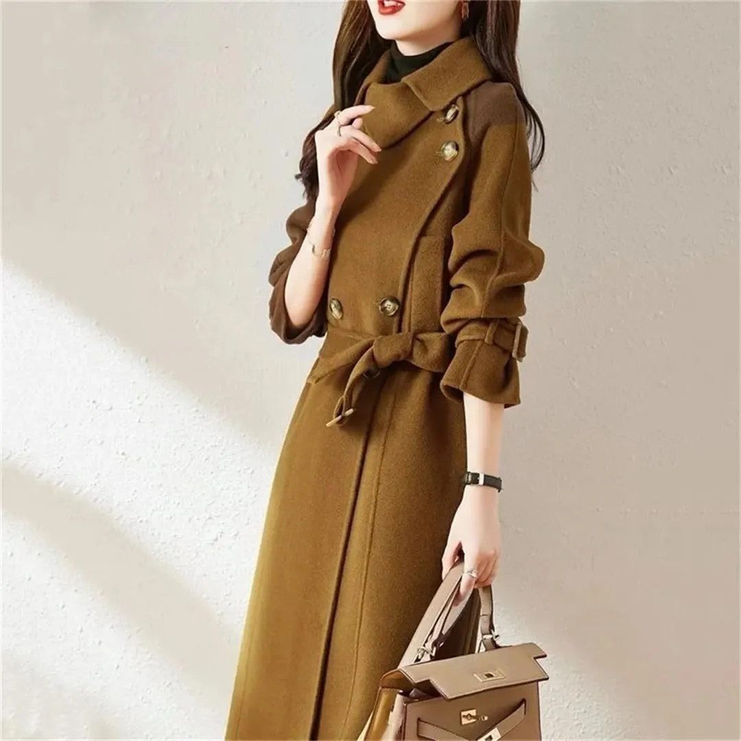 Women's Cotton Padded Woolen Suit Collar Woolen Coat