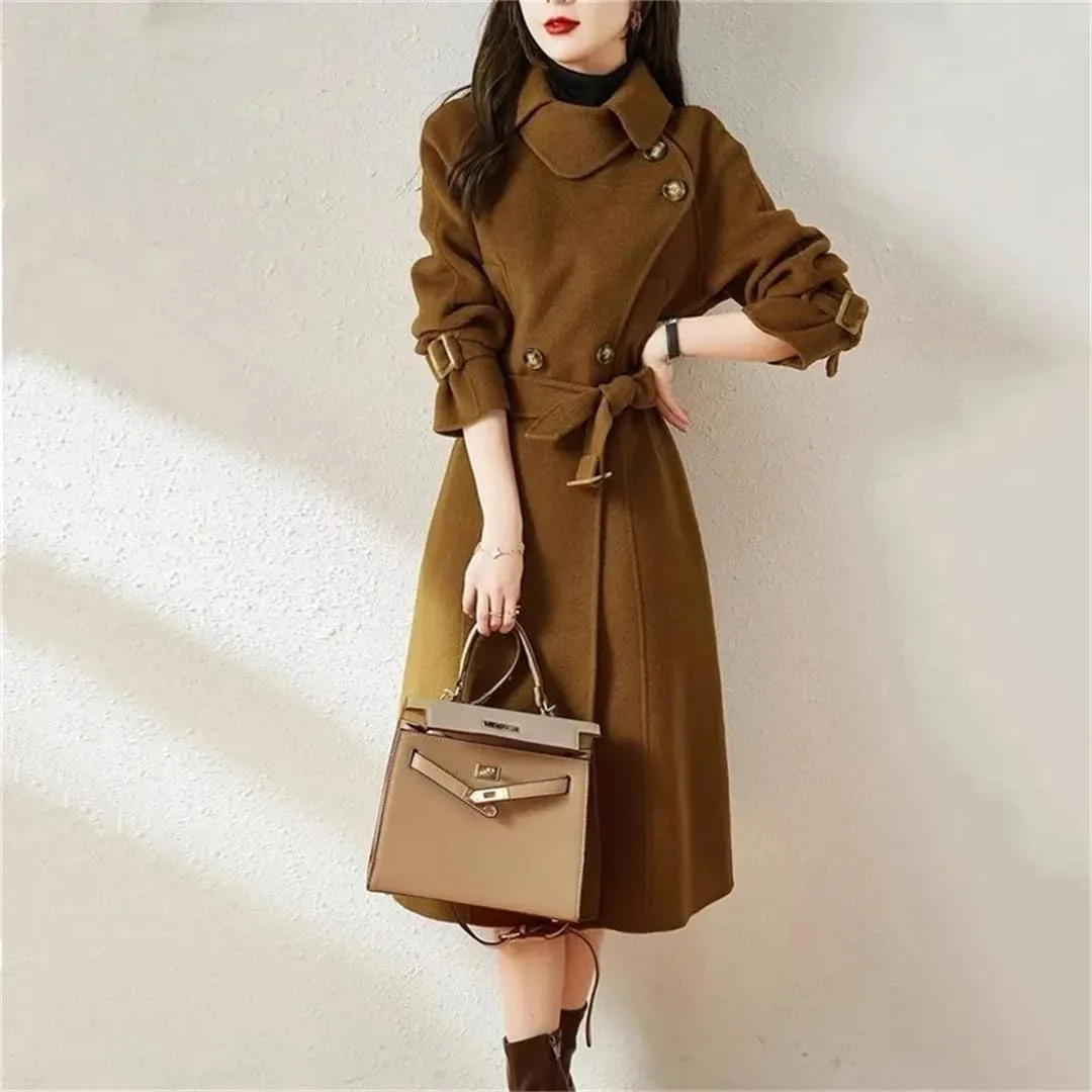 Women's Cotton Padded Woolen Suit Collar Woolen Coat
