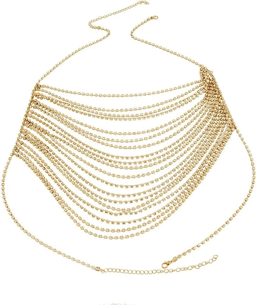 Women's Crop Top Chain Necklace Diamond Rhinestone Bra Body Jewelry