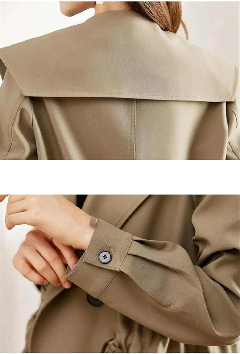 Women's Double Breasted Trench Coat Turn-Down Collar Button Jacket