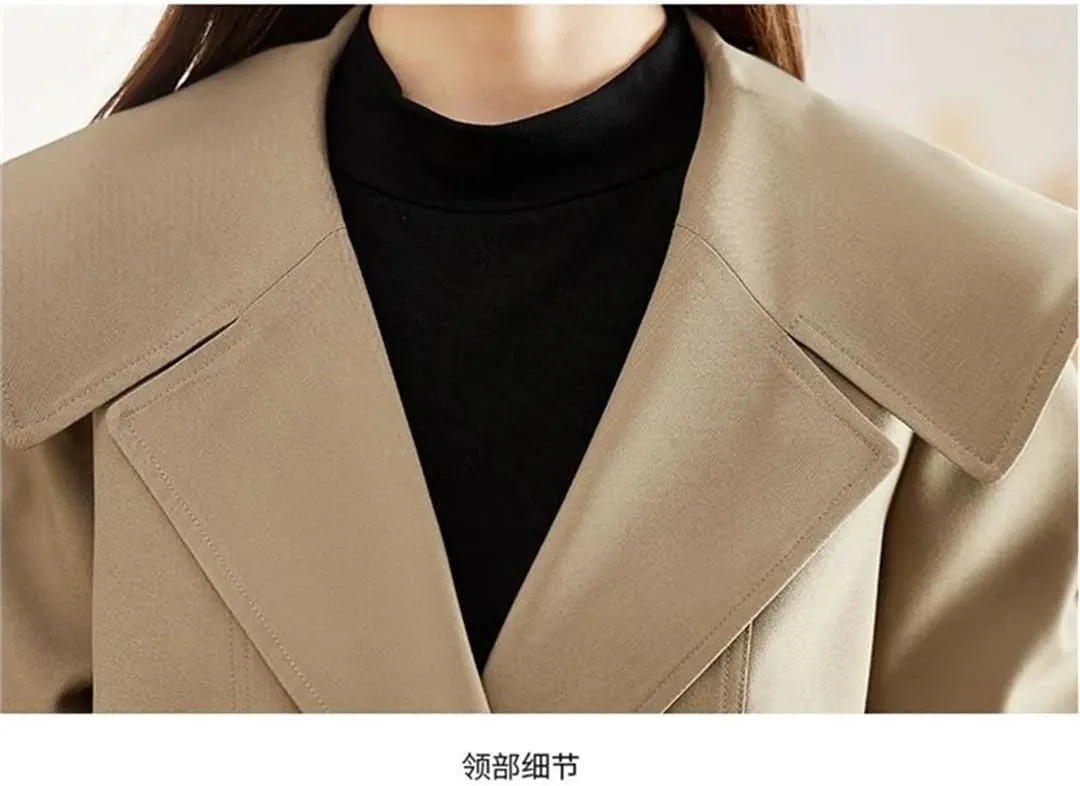Women's Double Breasted Trench Coat Turn-Down Collar Button Jacket