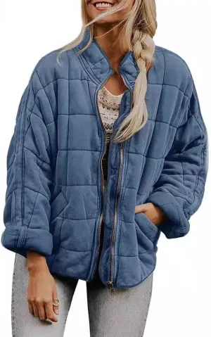 Women's Fairy Grunge Zip Up Down Jacket Y2k Vintage Quilted Puffer Outerwear Cyber Punk Casual Coats Loose Fit Clothes