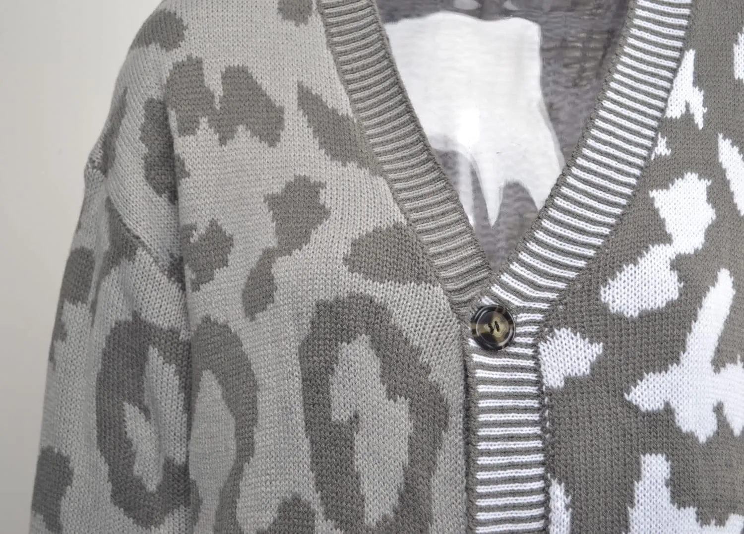 Women's Fall Color Block Leopard Print Cardigan Sweater Button Down Ribbed Knit Coatigan Coat
