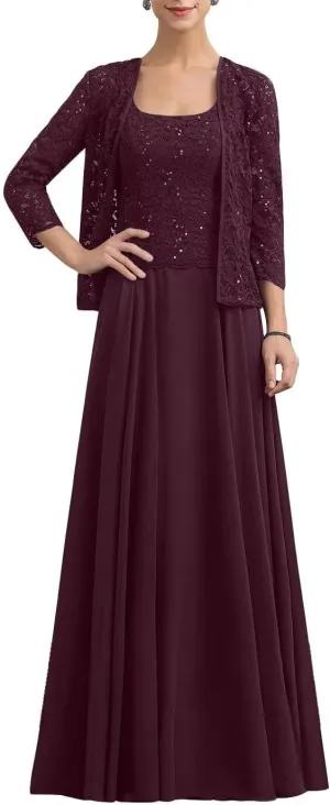 Women's Formal Dresses with Lace Jackets 2025 Chiffon 2 Pieces Mother of The Bride Dress