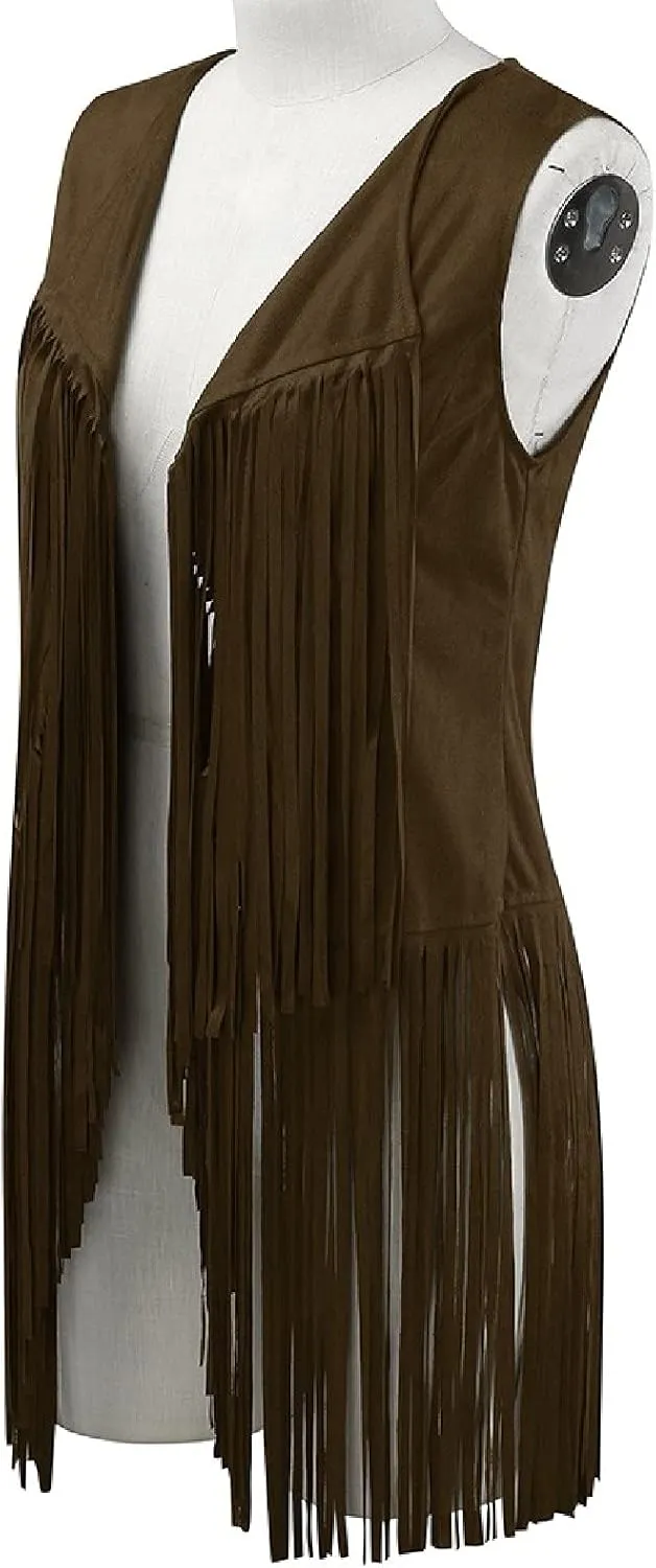 Womens Fringe Jacket Vest Western 70s Outfits Vintage Tassel Sleeveless Cardigans Hippie Clothes Cowgirl Tops Shirts