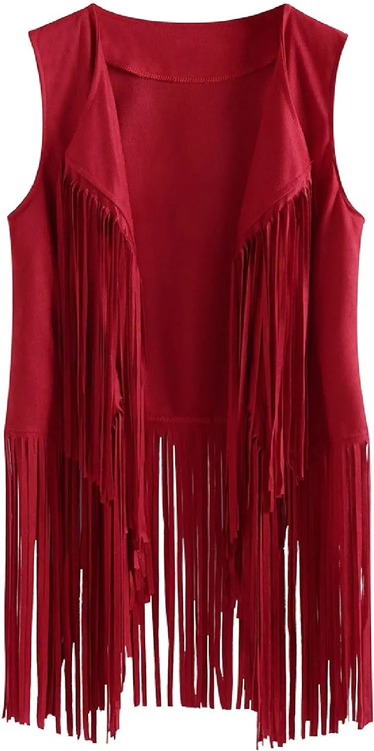 Womens Fringe Jacket Vest Western 70s Outfits Vintage Tassel Sleeveless Cardigans Hippie Clothes Cowgirl Tops Shirts