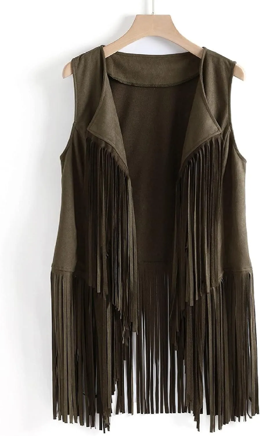 Womens Fringe Jacket Vest Western 70s Outfits Vintage Tassel Sleeveless Cardigans Hippie Clothes Cowgirl Tops Shirts