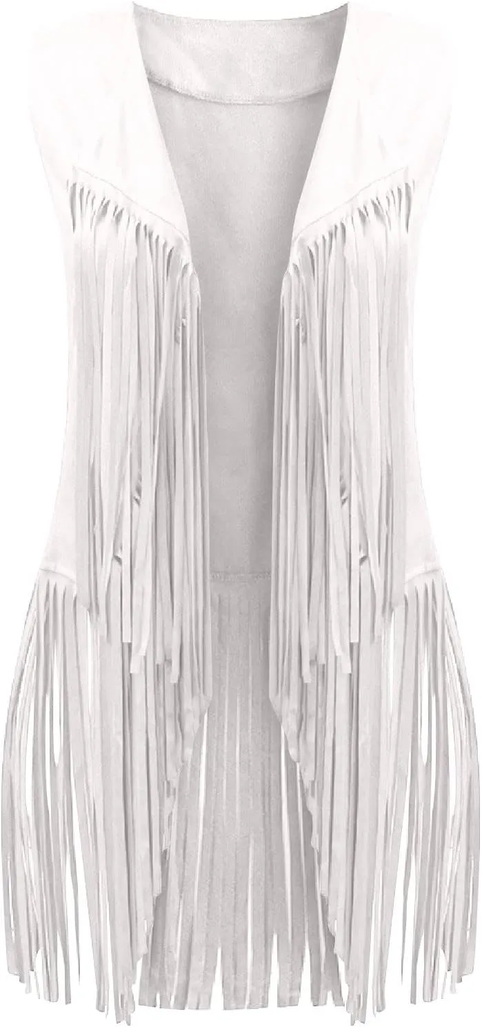Womens Fringe Jacket Vest Western 70s Outfits Vintage Tassel Sleeveless Cardigans Hippie Clothes Cowgirl Tops Shirts