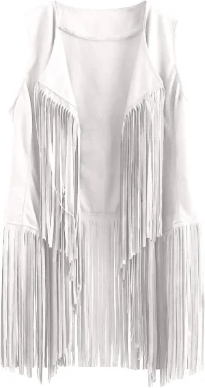 Womens Fringe Jacket Vest Western 70s Outfits Vintage Tassel Sleeveless Cardigans Hippie Clothes Cowgirl Tops Shirts