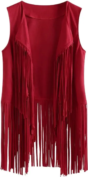 Womens Fringe Jacket Vest Western 70s Outfits Vintage Tassel Sleeveless Cardigans Hippie Clothes Cowgirl Tops Shirts
