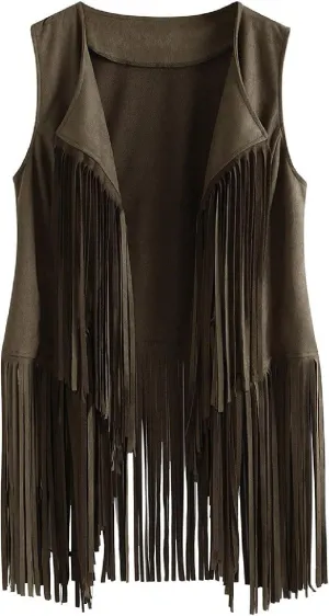 Womens Fringe Jacket Vest Western 70s Outfits Vintage Tassel Sleeveless Cardigans Hippie Clothes Cowgirl Tops Shirts