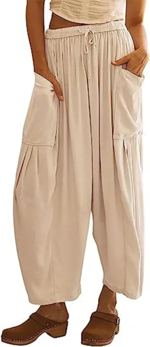 Womens Harem Pants with Pockets for Women, Lightweight Summer Palazzo Pants