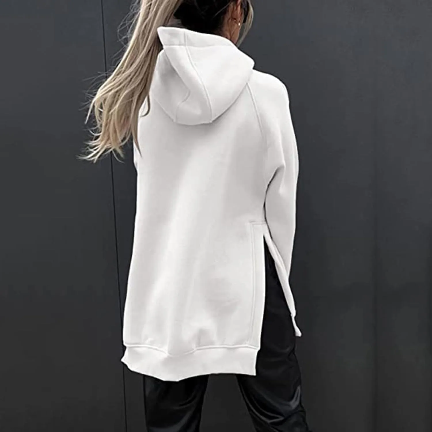Women's Hoodies Casual Pullover Oversized Sweatshirt Long Sleeve Split Hem Hoodie with Kangaroo Pocket