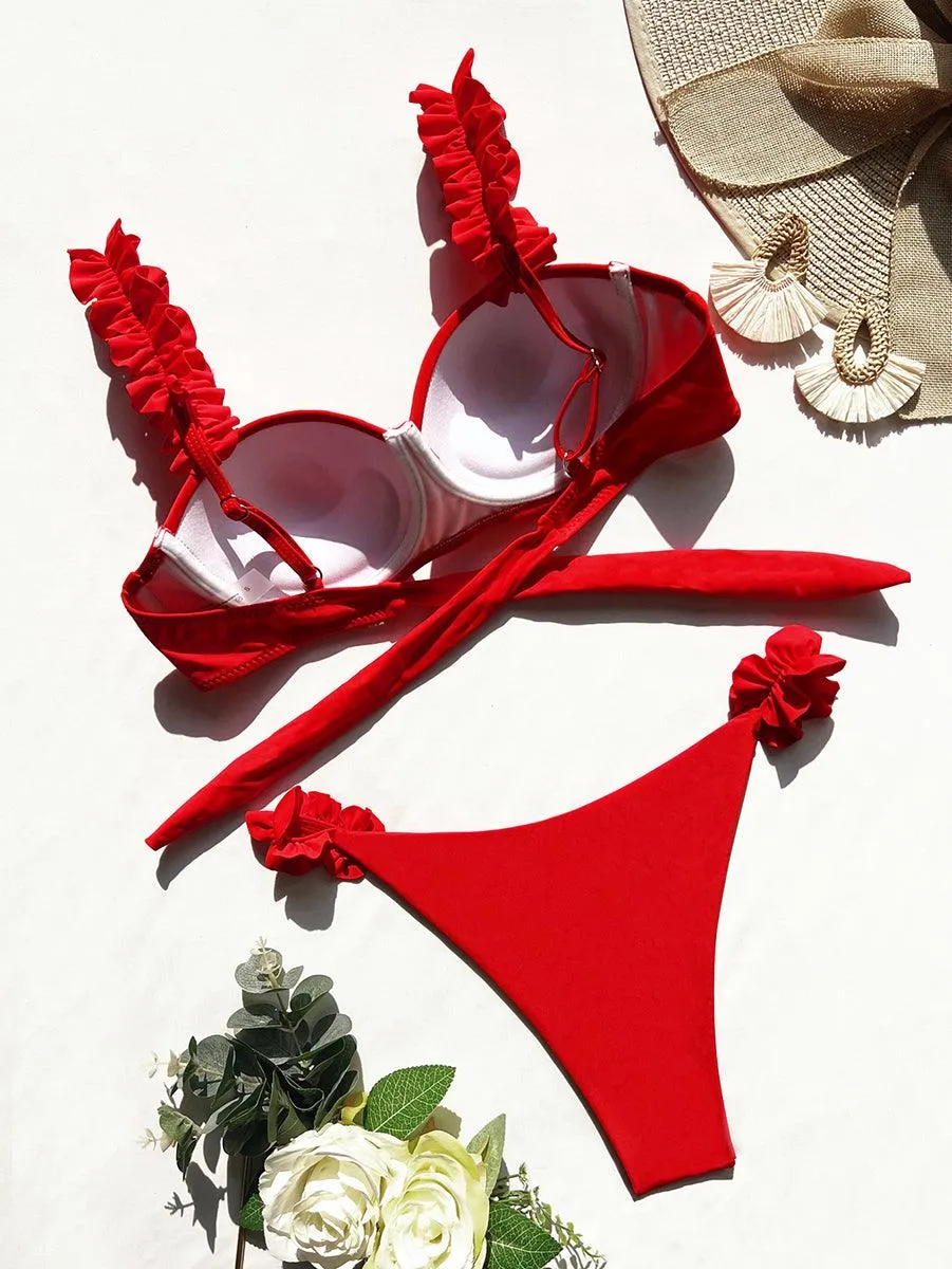 Women's Lace Bikini Set - Sexy Swimwear in Red & Pink | Pool-Ready GFIT