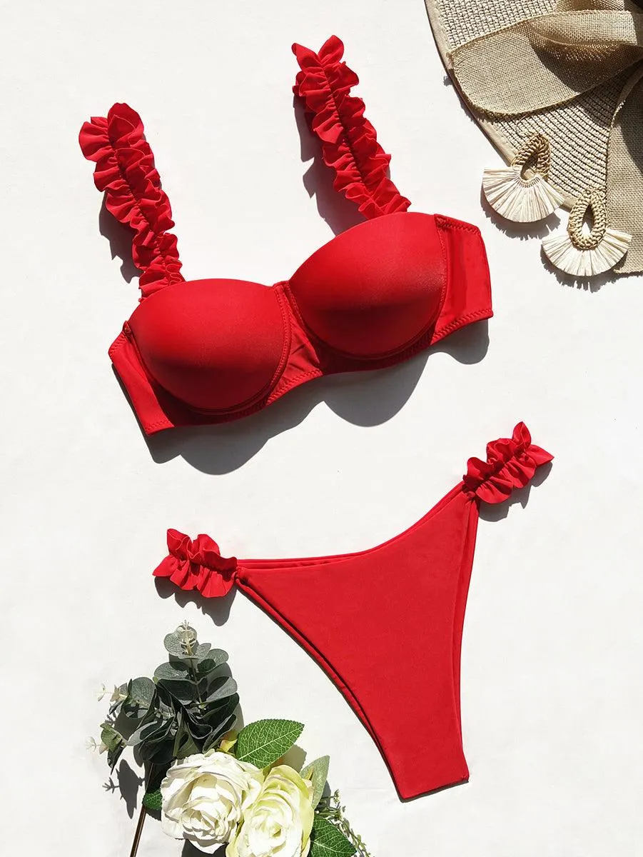 Women's Lace Bikini Set - Sexy Swimwear in Red & Pink | Pool-Ready GFIT