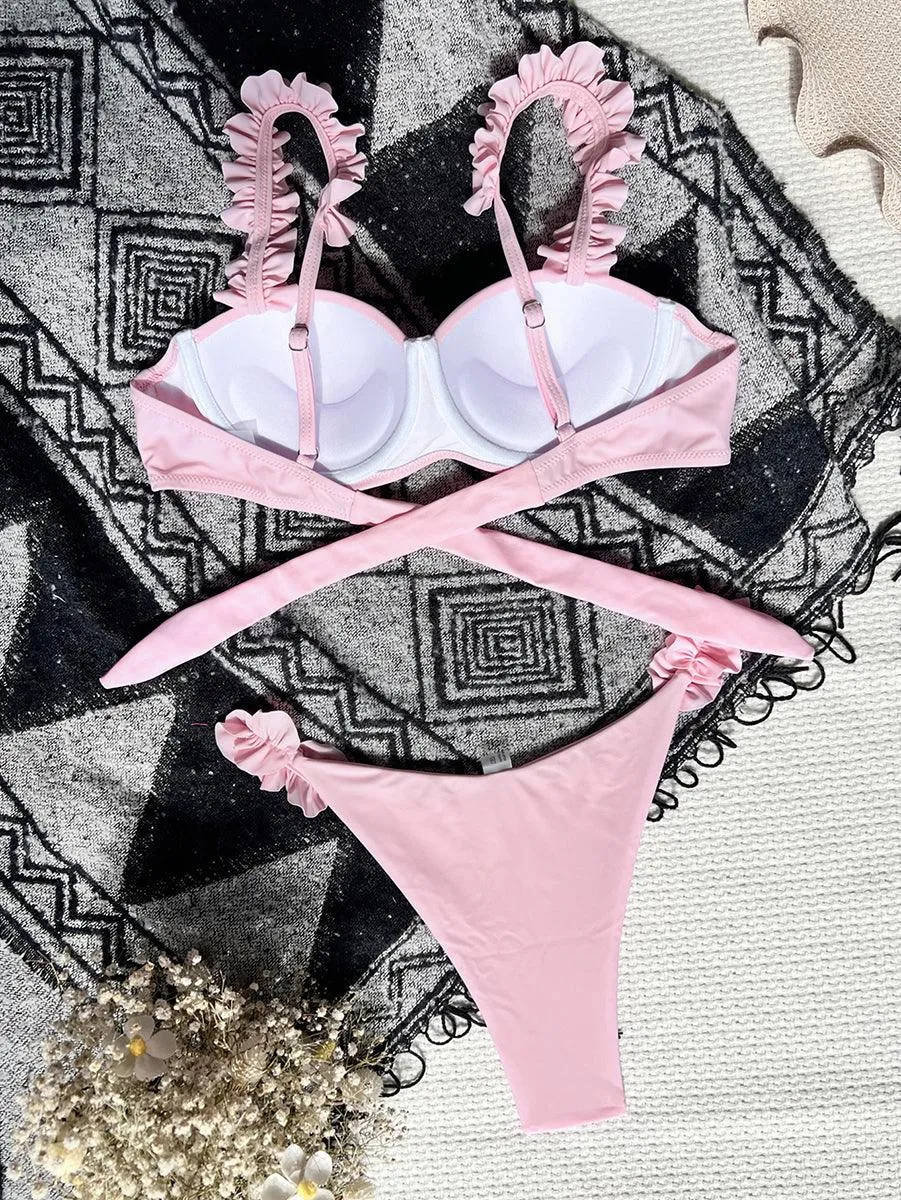 Women's Lace Bikini Set - Sexy Swimwear in Red & Pink | Pool-Ready GFIT