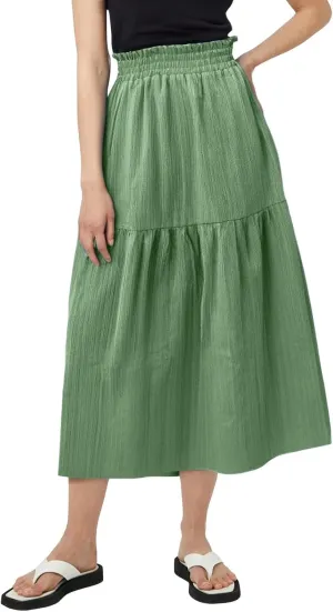 Womens Linen Midi Skirt with Slit Summer Flowy Pleated High Waisted Skirts Cute Ruffle Tiered Casual A Line Boho Skirt